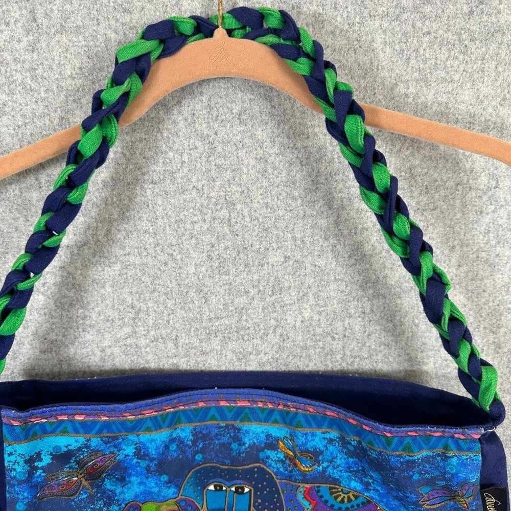 Laurel Burch Purse Shoulder Bag Colorful Vibrant Blue Dogs Sequins Canvas Tote - Picture 16 of 16